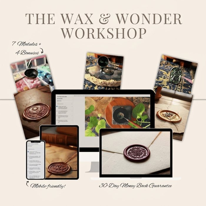 The Wax & Wonder Workshop course preview showing all modules and bonuses